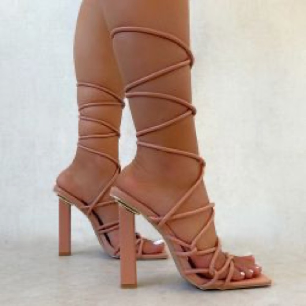 Nude lace up heels. Simmi